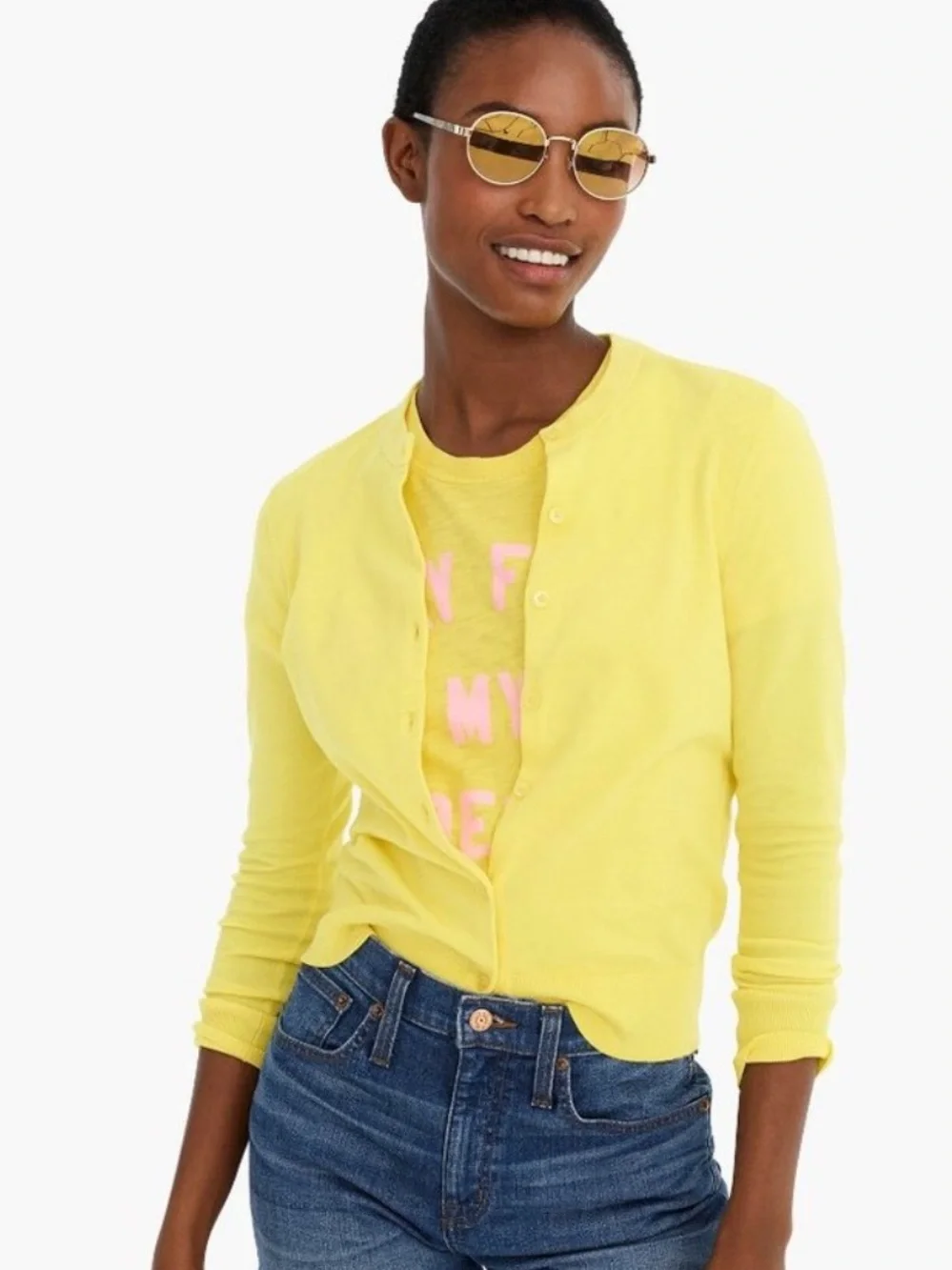 J. Crew Jackie Cotton Blend Cardigan Sweater Yellow 2X E8447